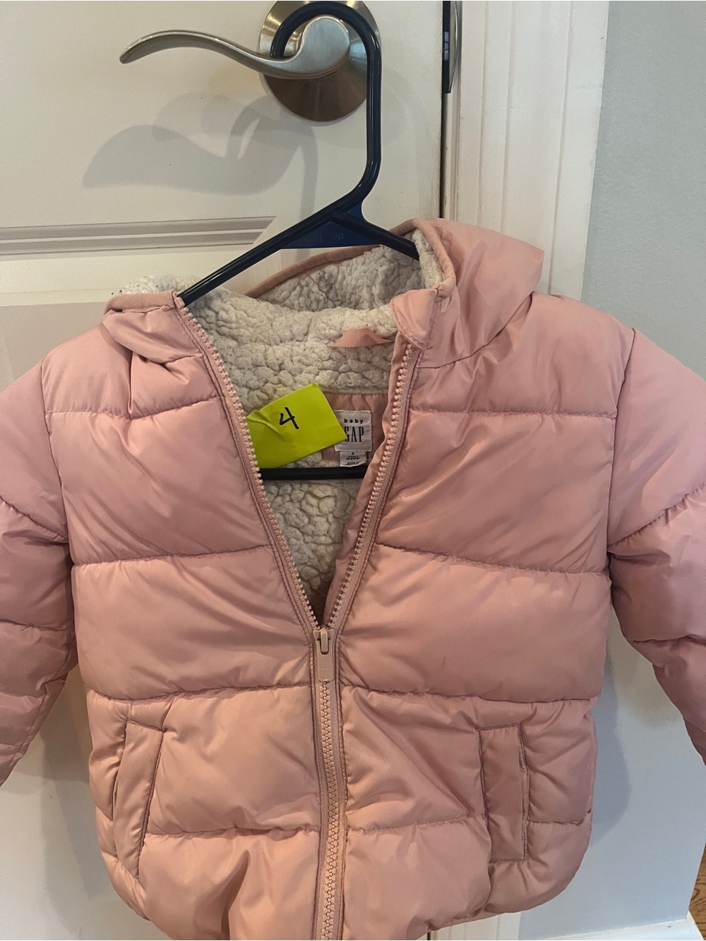 GAP Kids Pink Hooded Sherpa-Lined Puffer Jacket